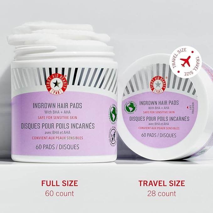 First Aid Beauty - Ingrown Hair Pads with BHA + AHA - Aftershave Treatment Pads to Help Prevent Razor Bumps for Men & Women - Exfoliate Underarms & Bikini Area - Compostable for Daily Use - 28 Pads