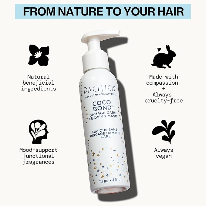PACIFICA Beauty, Coco Bond Damage Care Leave-In Repair Mask Treatment, Dry & Damaged Hair from Bleach, Color, Chemical Services, Chlorine, & Heat, Coconut, Vegan