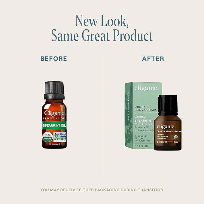 Cliganic USDA Organic Spearmint Essential Oil, 100% Pure Natural Undiluted, for Aromatherapy (10ml) | Non-GMO Verified (Packaging May Vary)