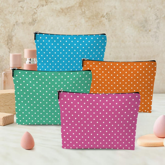 4pcs Colorful Polka Dot Makeup Bag, Fashion Polka Dots Cosmetic Bag, Christmas Wedding Anniversary Birthday Friendship Gifts for Women Girls Best Friends Bridesmaid Bestie Boss Travel Toiletry Bag