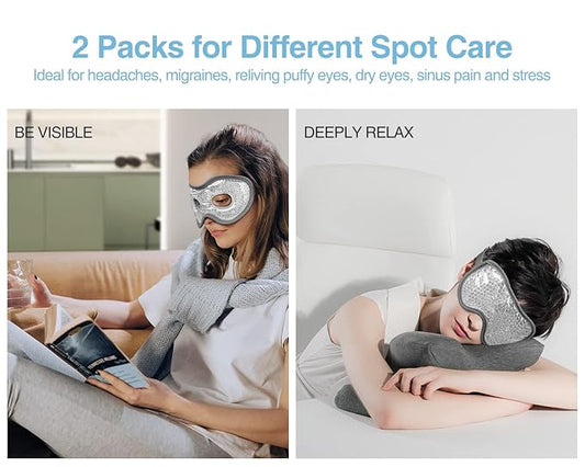 Luxtude Gel Eye Mask 2PCS, Reusable Cooling Eye Masks for Sleeping, Hot Cold Eye Mask Ice Pack, Frozen Cold Eye Compress for Puffiness/Dark Circles/Headaches/Migraines/Eye Bags/Stress Relief (Gray)