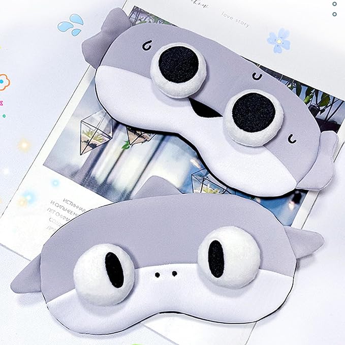PERFECTSIGHT Fish Sleep Eye Masks, Cute Plush Sleep Eye Cover Lightweight Adjustable Eyeshade Faux Fur Mask Cover for Women Men Kids Sleep Travel Nap, Big Eye Girl, Sacabam