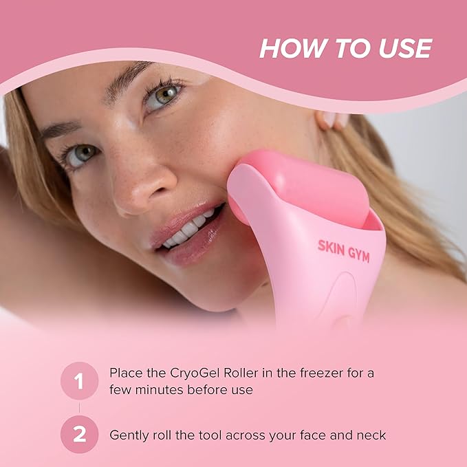 SKIN GYM CryoGel Pink Roller, Cooling Facial Tool for Puffiness and Skin Firming