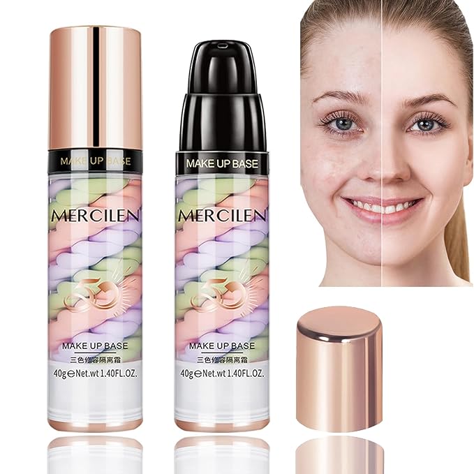 Primer Face Makeup Base, 3 In 1 Isolation Cream Color Corrector, Makeup Primer Skin Tone Correcting and Brightening Primer, Oil Control Moisturizing Face Primer to Hide Wrinkles and Fine Lines