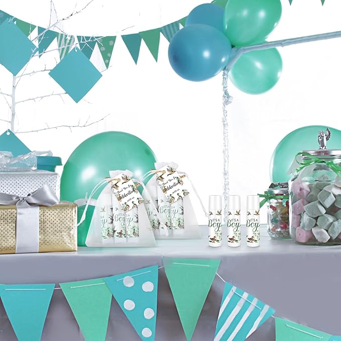 Demissle 50 Pcs Baby Shower Lip Balm Gift Set with 100 Pcs Organza Bags Baby Shower Party Favor for Guest Thank You Tag Rope Baby Shower Party Decoration Gender Reveal Souvenirs (Mallard)