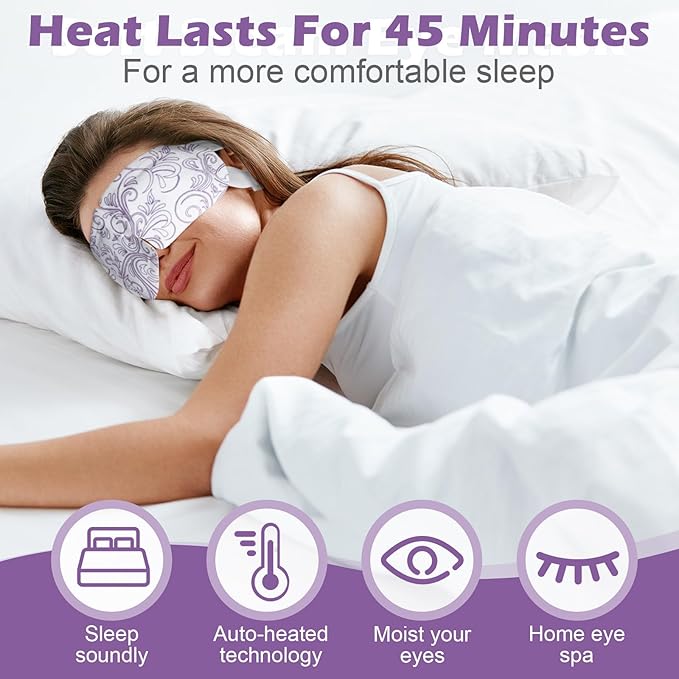 50 Packs Steam Eye Mask for Dry Eyes Spa Warm Sleep Eye Mask Self Heating Disposable Eye Masks for Home Office Travel Eyestrain Relieve (Lavender Scent)