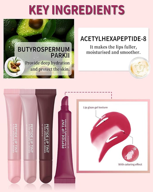 Tinted Lip Balm-2Pcs Rose-Gray Raspberry Peptide Hydrating Lip Tint Moisturizer, Jelly Glossier Lip Treatment Balm, Non-Stick Glow Reviver Lip Care Oil Lip Gloss, Thanksgiving Makeup for Women-02+04