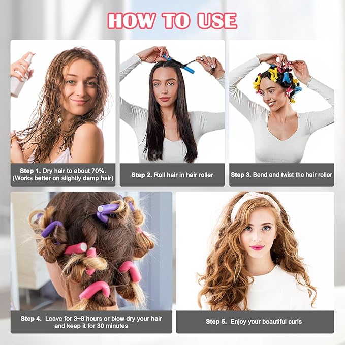 AIDUCHO Heatless Hair Curlers 42PCS Flexible Hair Rollers 7" Soft Foam Hair Curlers No Heat Bendable Curling Rods for Short Medium Long Hair, 7 Colors & Sizes