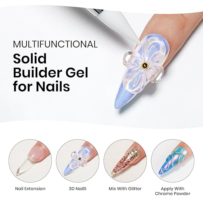 MIZHSE 30g/1oz Solid Builder Gel for Nails and 15g 3D Painting Gel, Clear Hard Gels for Nails Sculpting Nails Art Soak Off U V LED Builder Salon Home DIY Manicure