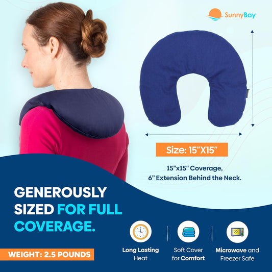 SunnyBay Microwave Heating Pad, Microwavable Cold or Heated Neck Pillow with Shoulder Coverage, 2.5 lb Moist Bean Bag Compress with Washable Cotton Cover,15x15 inches (Unscented Blue)