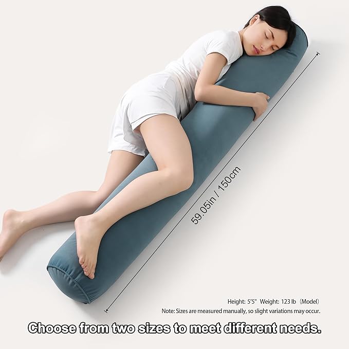 Long Round Body Pillow for Adults – Bolster Pillow for Bed, Cervical Roll Pillow, Firm Support for Sleeping,59 x 7.87 Inches,Slate Blue