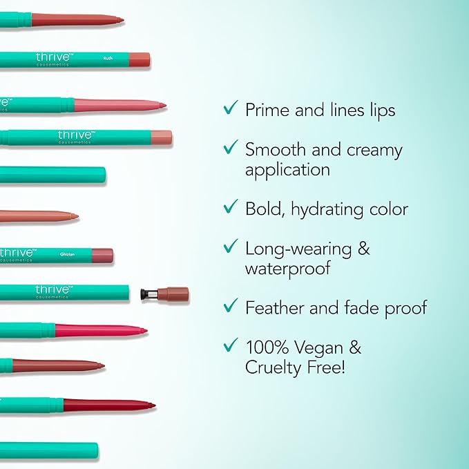 Thrive Causemetics Lip Filler Long-Wearing + Plumping Lip Liner, Shea Butter Hydrating Lip Plumper Retractable Lip Liner Pencil, Built In Sharpener, Vegan & Cruelty Free, Ebony (Fuchsia Pink)