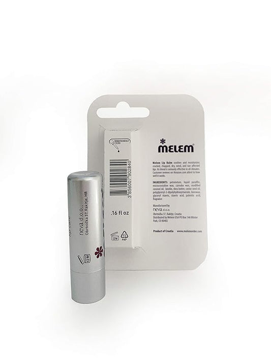 Melem Lip Balm with Lanolin, Moisturizing, Long Lasting, for Dry, Cracked and Chapped Lips in Silver Stick (.16 ounces)