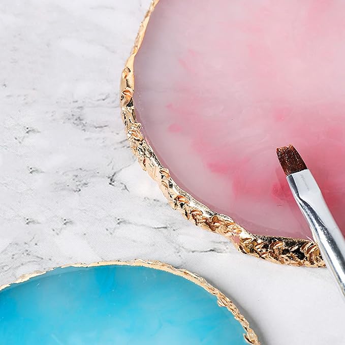 ZOOFOX 6 Pieces Resin Nail Art Palette, Nail Art Painting Mixed Color Palette with Gold Edge, Nail Gel Color Makeup Display Board