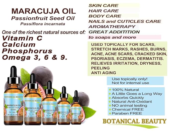 MARACUJA OIL 100% Pure Natural Cold Pressed Undiluted for Face, Skin, Hair, Body, Lip, Nails 0.5 Fl.oz.- 15 ml Rich in Vitamin C