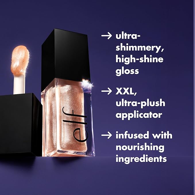 e.l.f. Glow Reviver Lip Oil, Nourishing and Hydrating with High-Shine Glimmer Finish & Sheer Wash Of Color, Minty Scent, Non-Sticky, Vegan & Cruelty-free, Princess Cut