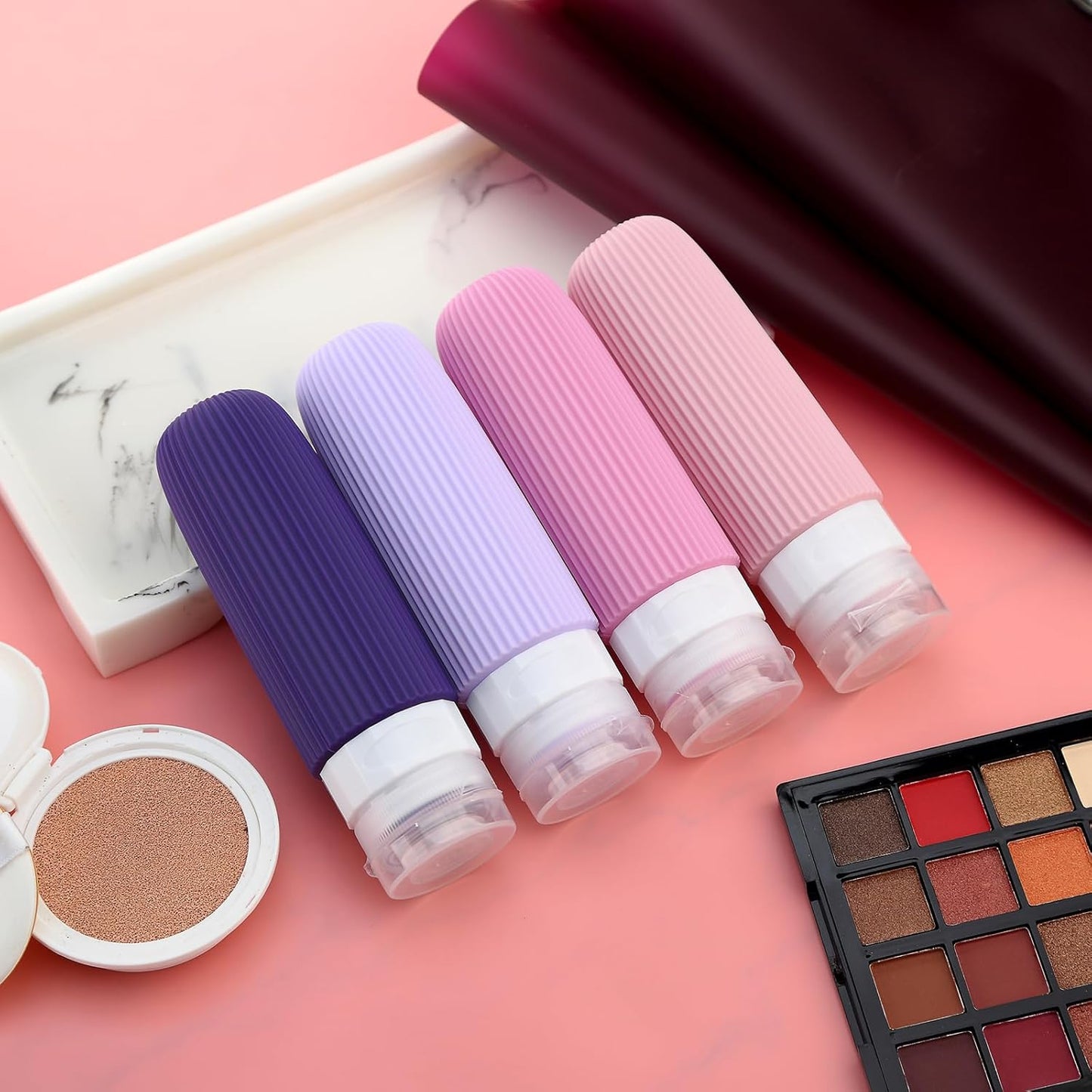 Travel Bottles for Toiletries, Tsa Approved 3oz Portable Travel Bottles, BPA Free Leak Proof Squeezable Silicone Travel Size Containers, Travel Accessories with Clear Toiletry Bag (4 Pack)