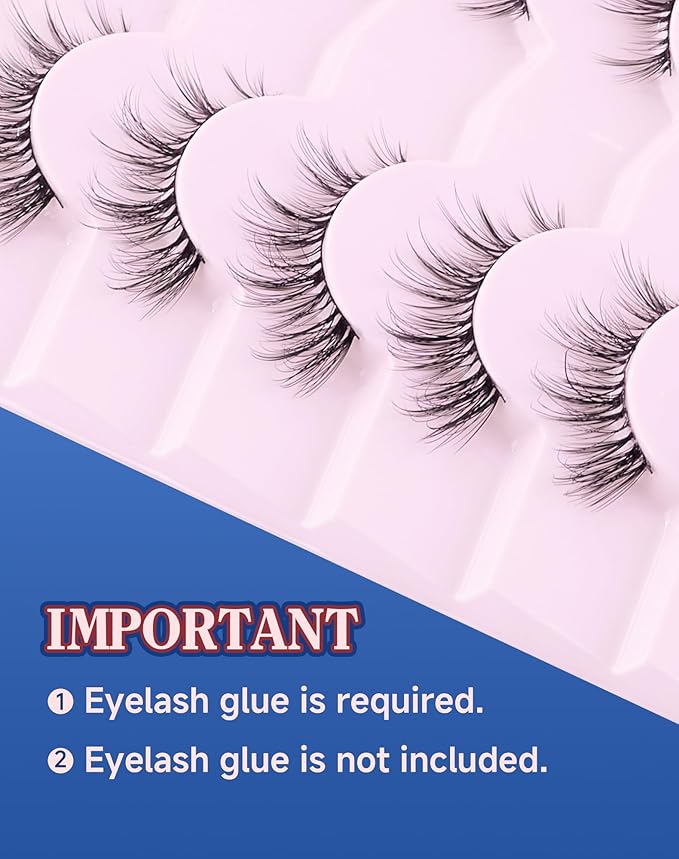Natural Cat Eye Lashes Strip False Eyelashes Natural Look Flared Manga Spiky Eyelash 7 Pairs 13MM D293