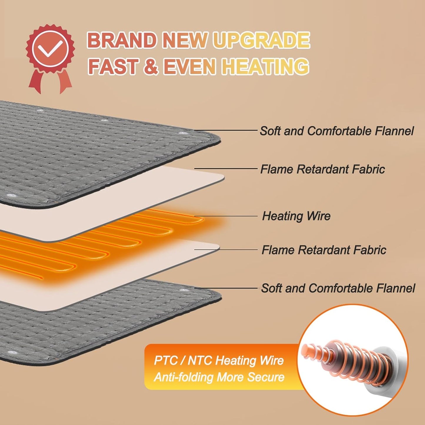 Heating Pad, Electric Heating Pad 24"X12" for Back Neck Shoulder Belly Heating Technology, Ultra-Soft Moist & Dry Therapy Heat Pad with 10 Temperature Settings 3 Timer, Automatic Switch-Off, Grey