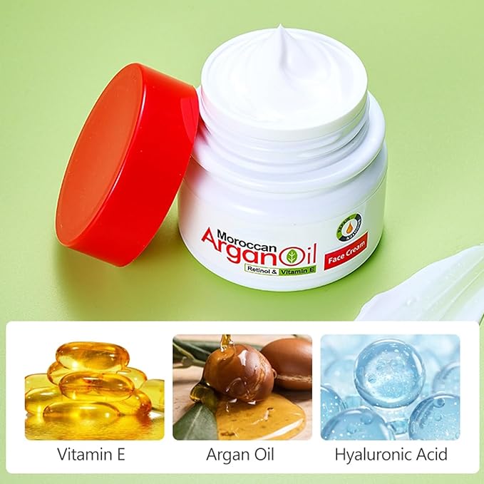 Argan Oil for Face, Argan Oil Skin Care Gift Set for Skin, Vitamin E Serum for Face, Dry Skin Care Routine Kit for Women, Deeply Moisturizing Skin Care for Dry Skin, Retinol & Vitamin E Cream