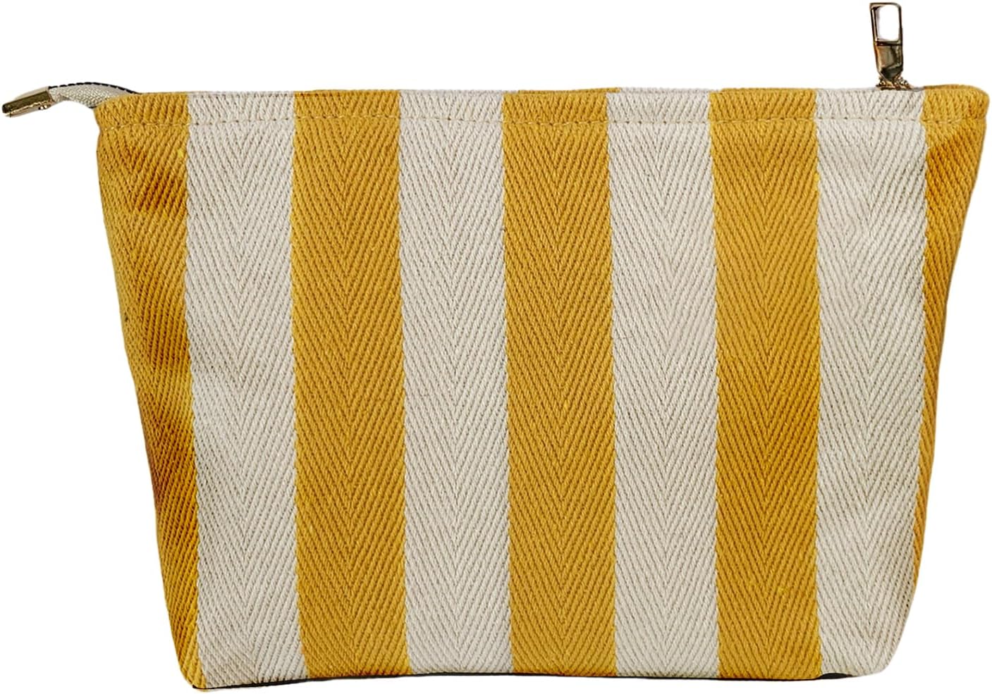 Yellow Striped Makeup Bag for Women, Canvas Cosmetic Bag, Travel Pouches for Purse(10.6" * 7.1" * 2.8"), Zipper Make Up Pouch,Perfect for Storing Makeup And Accessories, Daily Makeup Organizer Gifting