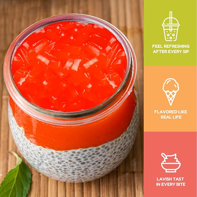 New Fanale Coconut Jelly Topping nata de coco for Boba Tea | Ice Cream | Yogurt | Smoothie | Milk Tea | Desserts Strawberry, 8.3 pound (Pack of 4) | JEL008-CS