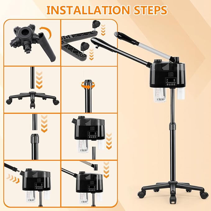 Professional Facial Steamer with Ozone and Hot & Cold Mist, Esthetician Steamer on Wheels, Face Humidifier for Facial Deep Cleaning, Digital Facial Steamer for Home and Salon, Black