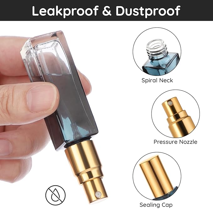 Segbeauty 10ML Perfume Bottles Empty, Set of 10 Mini Travel Refillable, Glass Spray Bottle Atomizer Portable Leak-proof Sprayer for Dispensing Fragrance Toiletries Cosmetic, Gradient Blue-gold