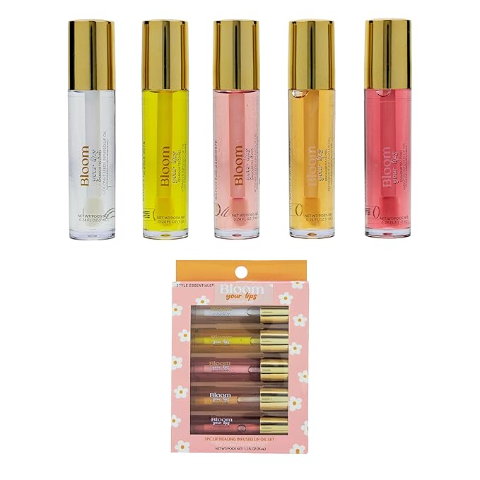 Expressions 5pc Lip Oil Set - Bloom Your Lips Style Essentials Lip Oils, Lip Healing Lip Oil Collection with Precision Applicator Wand | Moisturizing for Everyday Lip Care and Lip Repair (DAISY)