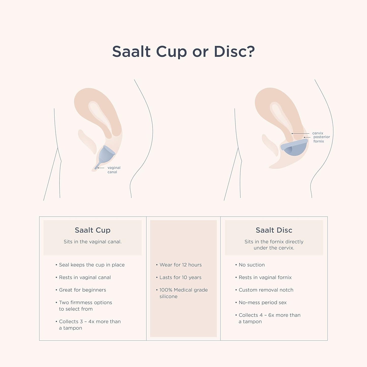 Saalt Soft Menstrual Cup – Reusable Period Cup – Made for Comfortable, Leak-Free Protection Up to 12 Hours – BPA & Latex Free – Includes Cup & Carry Bag (Regular Grey/Small Desert Blush)