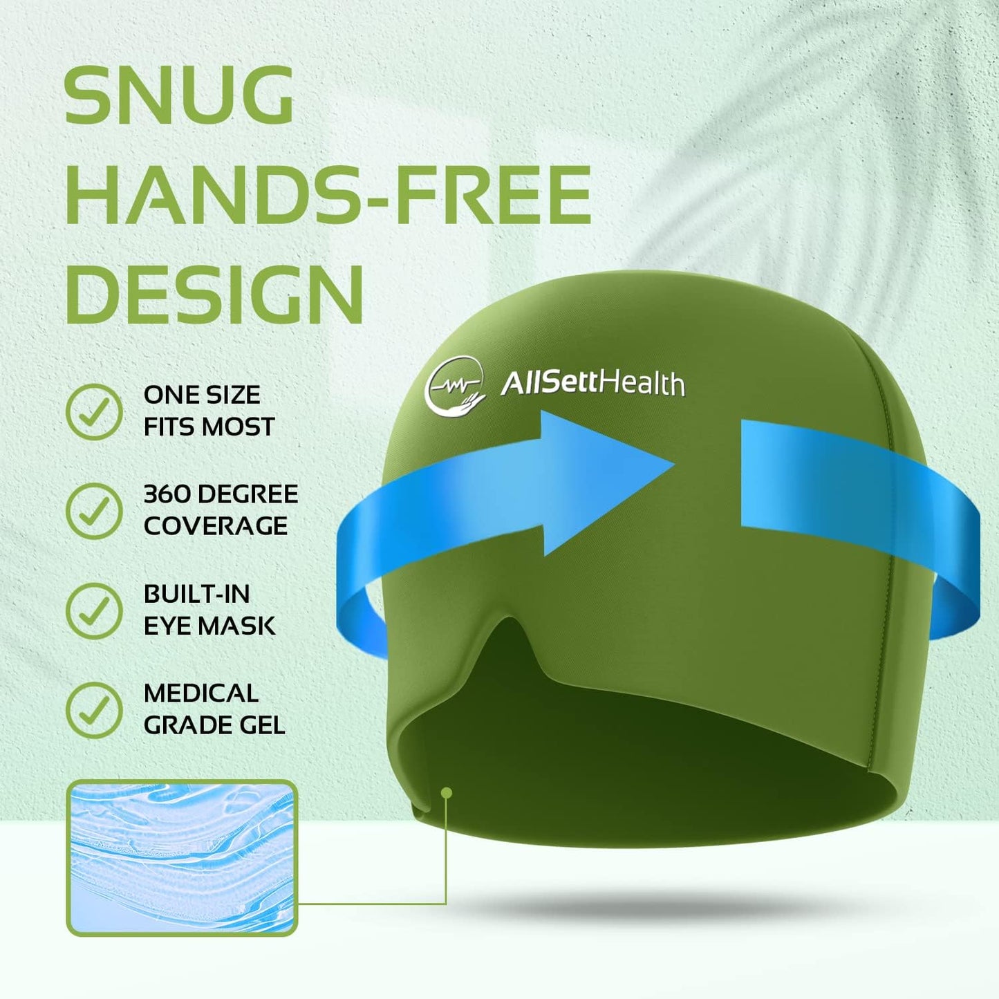 Migraine Relief Cap Ice Head Wrap Headache and Migraine Hat | Headache Relief with Hot/Cold Gel Head Ice Pack with Face and Eye Headache Mask Compress - Green