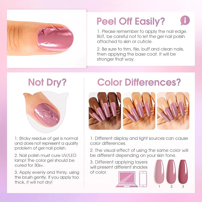 ROSALIND Pink Purple Gel Nail Polish Set, 8 Colors Pink Glitter Gray Gel Polish, Gentle Pink Elegant Purple Classic Gel Polish Collection Nail Art Gift DIY at Home