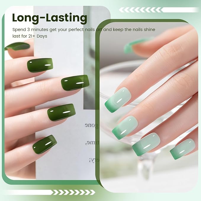 RARJSM Green Jelly Glass Gel Nail Polish Set 6pcs Clear Crytal Army Dark Jade Sage Green Transparent Sheer Amber Series Milky Diamond Cat Eye Gel Varnish LED UV Curing Requires