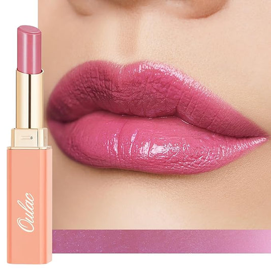 Oulac Moisture Mauve Pink Lip Gloss - 2 in 1 Shimmer Lipstick & Lip Balm, Long Lasting Hydrating, Juicy & Glossy finish, Smooth for Dry, Cracked and Chapped Lips, Vegan 2.2g/0.07oz (S04)