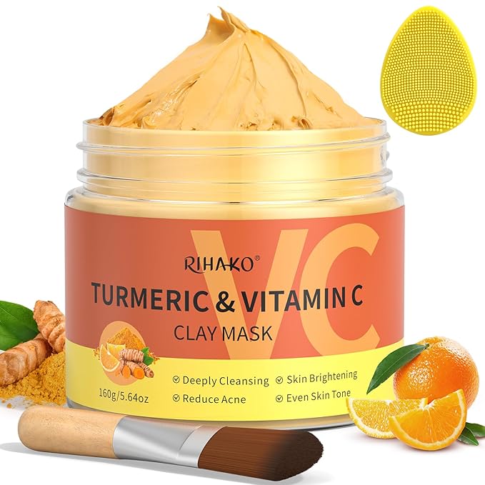 Turmeric Vitamin C Clay Mask -Turmeric Facial Mask - Brightening Clay Face Mask Skincare, Deep Cleansing Face Mask, Acne Face Mask for for Dark Spots, Dull Skin, Refining Pores and Controlling Oil