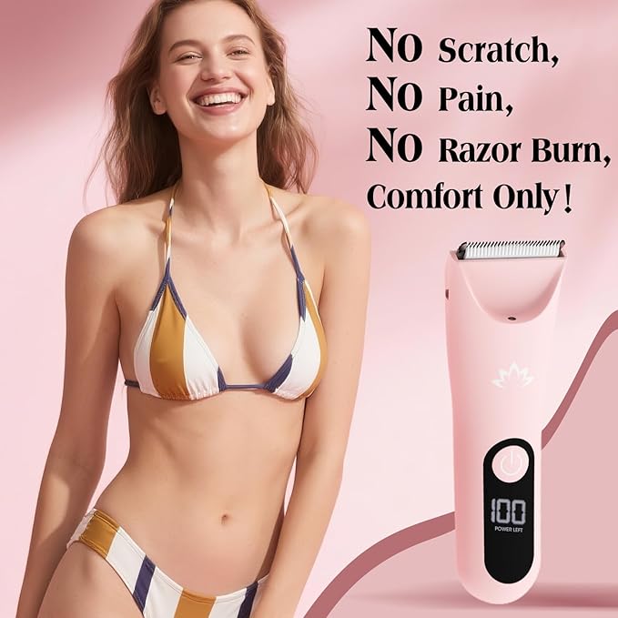 Dermave Bikini Shaver Bikini Trimmer for Women,Cordless Pubic Hair Trimmer,IPX7 Waterproof & LED Display Ladies Electric Razors Body Hair Trimmers for Underarm Leg Arm,Gifts Pink