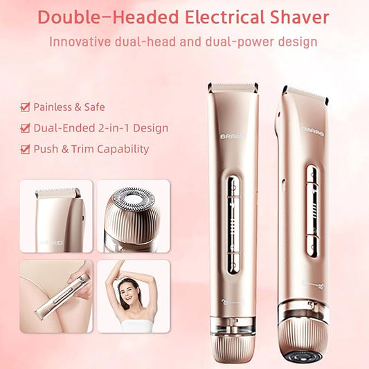 Dermave Bikini Shaver,Bikini Trimmer for Women,2025 Upgrade Dual Head Shaver Women,2 in 1 Wet & Dry Waterproof Electric Bikini Trimmer for Face, Body & Intimate Areas(Pink Rose)