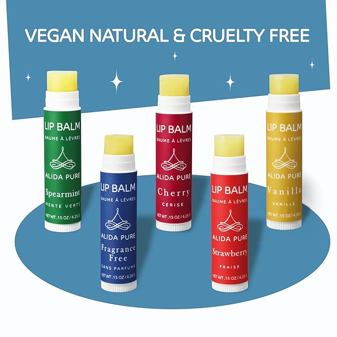 Melody Lip Balm Collection, Vegan Lip Balm Set, Beeswax Free, with Avocado Oil, Organic Jojoba Oil, and Vitamin E, Natural Moisturizer for Dry, Chapped Lips, 5 Tube Set