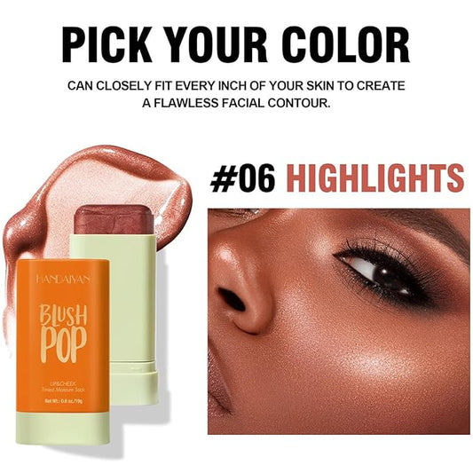 Multi-Use Makeup Blush Stick, Beauty Tinted Solid Blush Stick, 3-in-1 Cream Blush Stick for Cheek/Eyes/Lips, Waterproof Moisturizer Stick, Suitable for All Skin (06# Shine Orange)