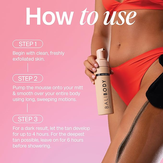 Bali Body Ultra Dark Self Tanner Mousse | Premium Sunless, Tanning Foam | Natural Green-Based Self Tan | Instant Bronze Fake Tan for All Skin Types, Vegan & Cruelty Free (100ml/3.4 fl oz)
