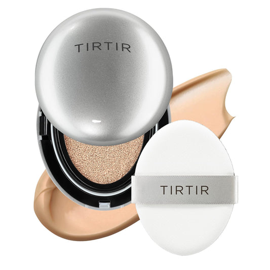 TIRTIR Mask Fit Aura Silver Cushion Foundation | Semi-glow Finish, Natural Coverage, Moisturizing, Lightweight, Korean cushion foundation (#27C Cool Beige, Full Size, 0.63 Fl Oz)