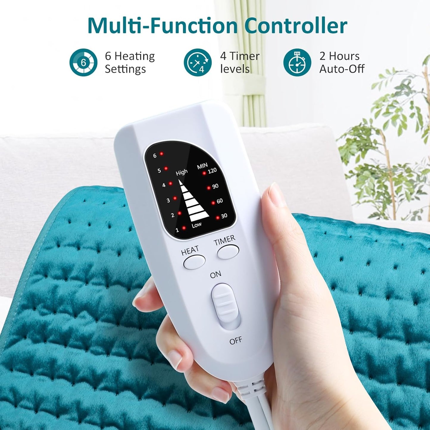 Electric Heating pad for Back/Shoulder/Neck/Knee/Leg Pain, Cramps and Arthritis Relief, 6 Fast Heating Settings, Auto-Off, Machine Washable, Moist Dry Heat Options, Extra Large 20"x24"