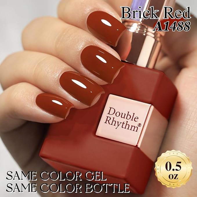 Double Rhythm Translucent Gel Polish Sheer Neutral Natural Light Milky Same Color Same Bottle 15ML Jelly UV Polish Nail Art DIY at Home (Brick Red-A1488)