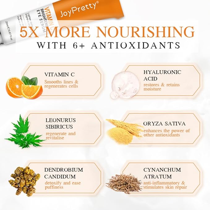 New JoyPretty Vitamin C Brightening Eye Serum,Eye cream,Anti Aging Serum with Vitamin C, Niacinamide and Hyaluronic Acid,Remove for Dark Circles Puffiness Under Eye Bags Fine Line Crow's Feet (2)