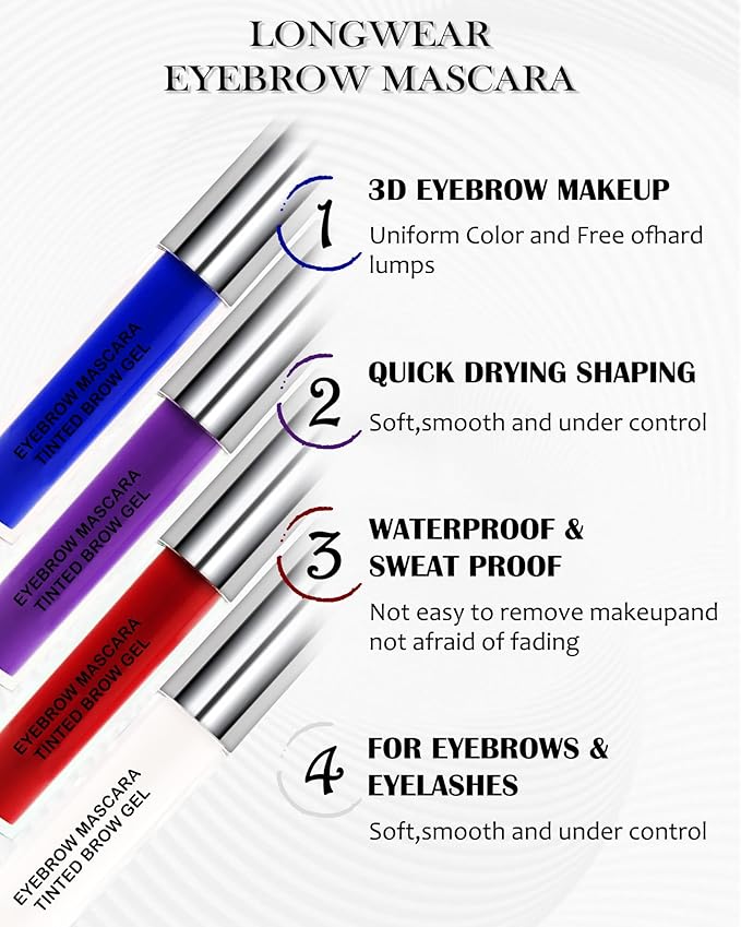 Tinted Brow Mascara Gel- 1Pcs Long-lasting Waterproof Smudge-proof Red Eyebrow Glue Colored Liquid Mascara, Tinted Brow Filler, Length Curly Mascara Women,Thanksgiving Eye Makeup Gift-09