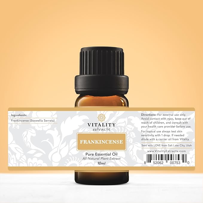 Vitality Extracts Frankincense Essential Oil - 10ml, Boswellia Serrata, Aromatherapy, Skin Care, Natural Calm, Rest & Relaxation, Yoga, Comfort