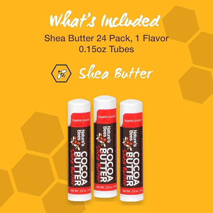 Nature's Bees - Cocoa Butter Lip Balm Moisturizer - Shea Butter Flavor 24 Pack - Hydrating Lip Balm - Made w/Coconut Oil, Beeswax, Vitamin E, Aloe - Made in USA - Beauty & Lip Care - 0.15oz (4.2g)