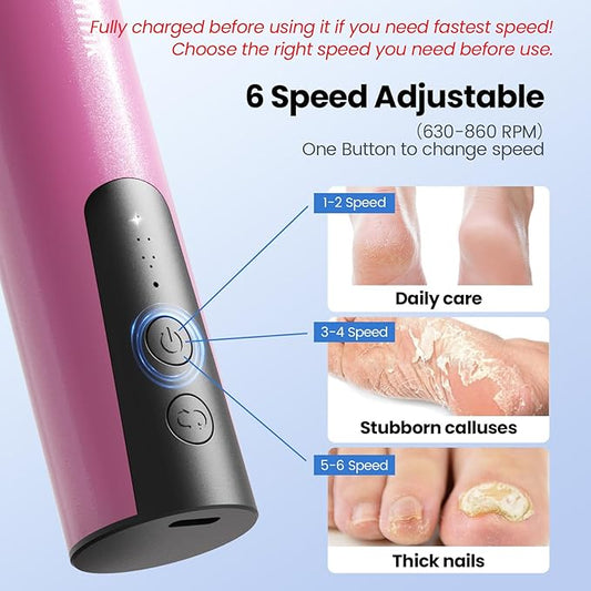 Electric Foot Callus Remover, 2 in 1 | 6 Speed Adjustable Foot File Nail Grinder with Sandpaper Disks, Professional Sander Pedicure Tool for Feet Dead Skin, Self Care Gifts for Women Mom Lover Friends