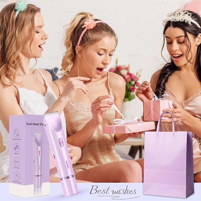 Dermave Bikini Shaver - Electric Bikini Trimmer for Women, Dual Head Shaver Painless Hair Removal for Face, Body & Intimate Areas (Purple)