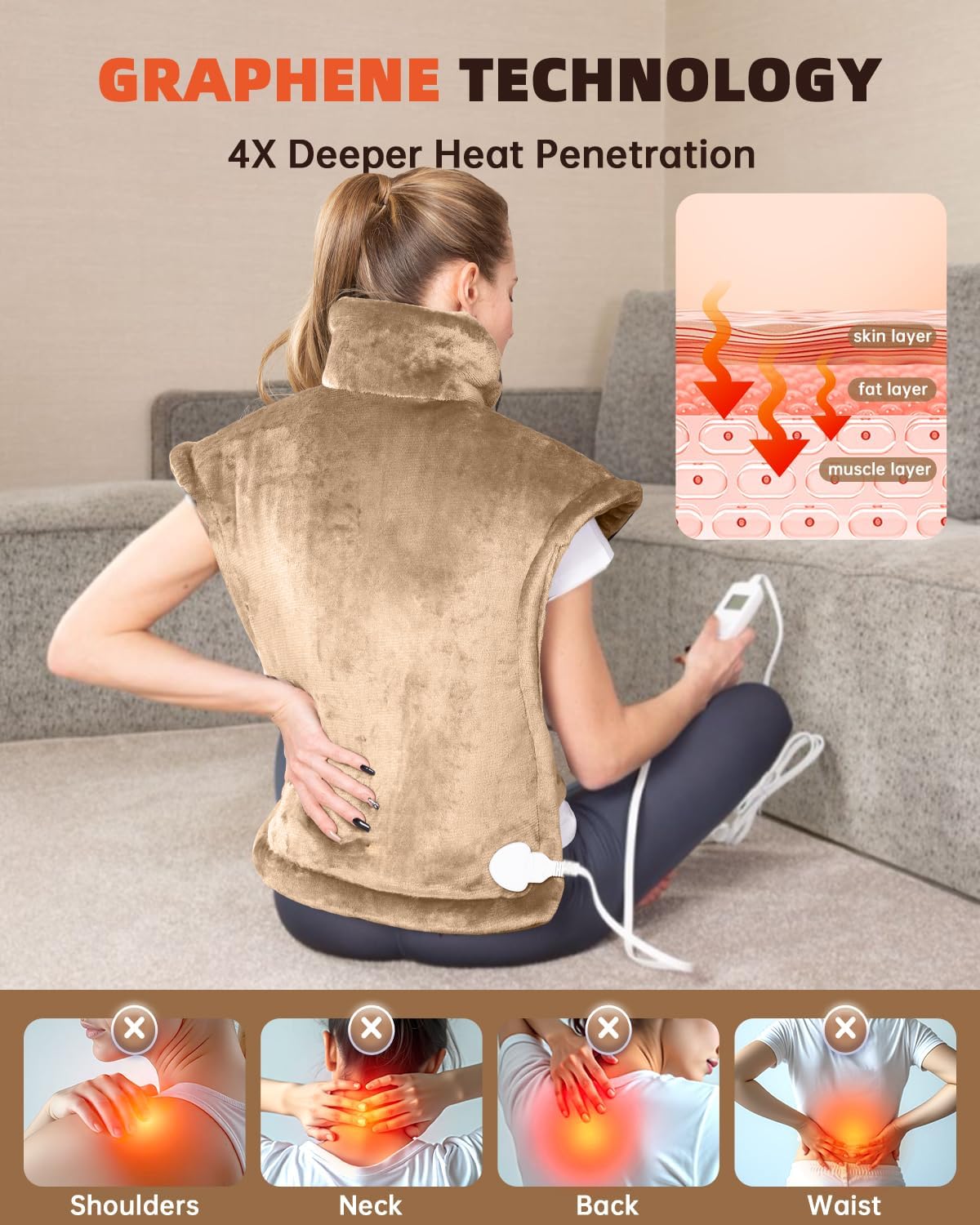 Graphene-Infused Heating Pad for Neck Shoulder and Back,Birthday Gifts for Women Men Dad, Weighted Electric Neck Shoulders Heat Pad for Pain Relief, 24"x37", ETL Certified